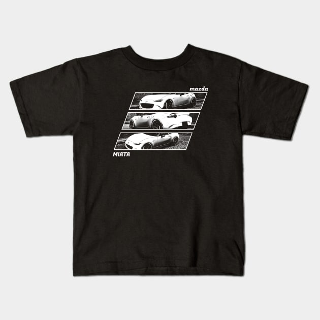 Mazda Miata MX-5 ND Black 'N White Archive 2 (Black Version) Kids T-Shirt by Cero